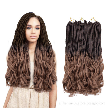 22 Inch Brown Long Straight Gorgeous Locs With Wavy Ends Women Synthetic Goddess Faux Locs Crochet Braiding Hair Extension